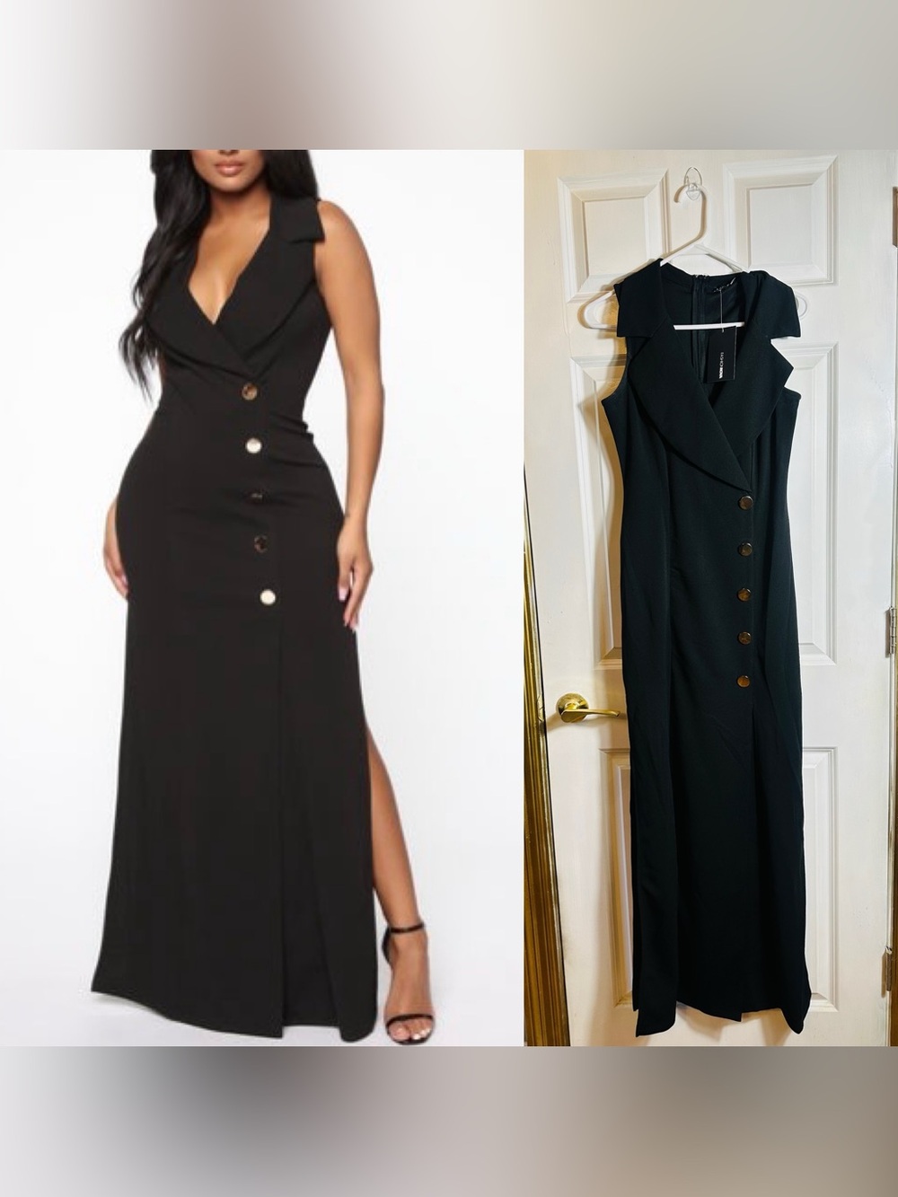 Fashion Nova Black Sleeveless Button-Front Maxi Dress